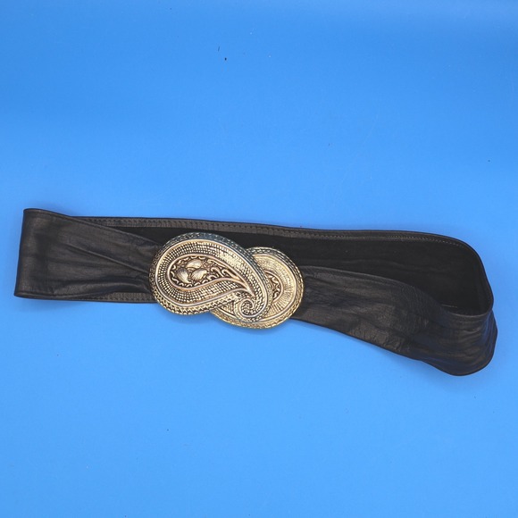 Leather Shop Gold Tone Paisley Wide Fashion Belt Buckle Set Women Vintage - Picture 9 of 9